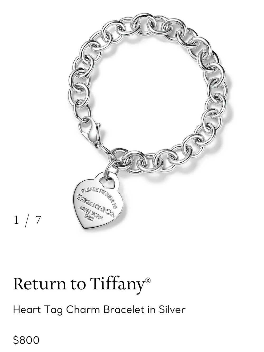 Tiffany & Co. Sterling Silver Return to Tiffany Heart Charm Bracelet